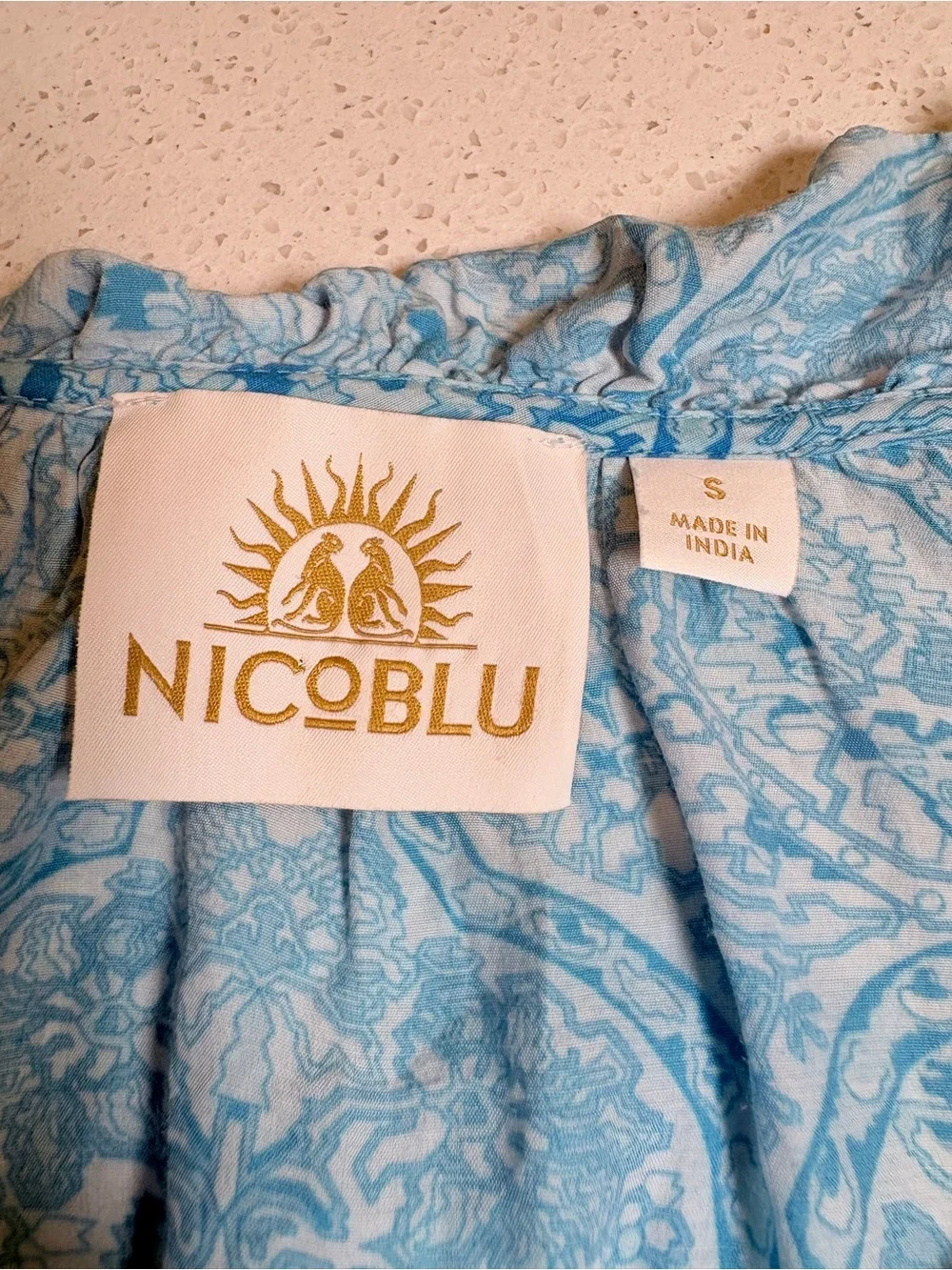 NicoBlu Chloe Flutter Sleeve Top in Turquoise Paisley Size Small